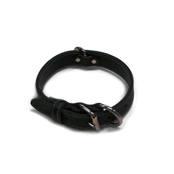Collar - Double Leather Black 1 1/4 x 28"