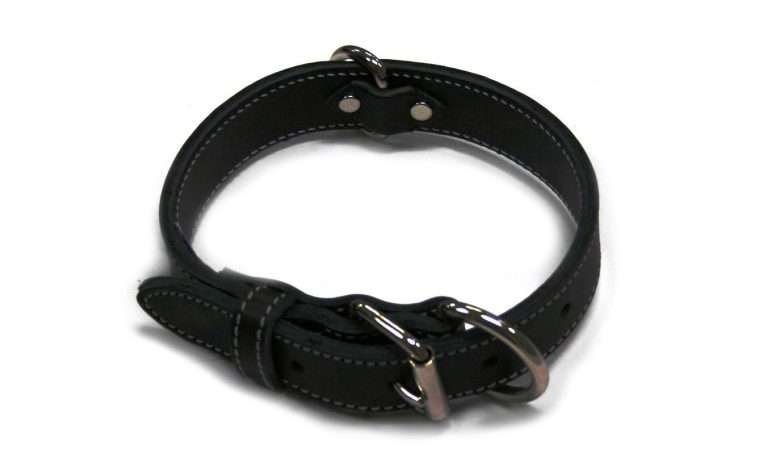 Collar – Double Leather Black 1 1/4 x 28″