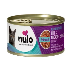 Nulo Minced - Beef & Mackerel Cat & Kitten Wet Food, Grain Free, 2.8 Oz