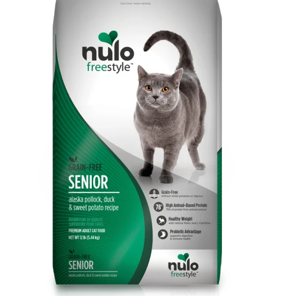 Nulo FreeStyle Dry Senior Cat Food, Alaska Pollock, Duck & Sweet Potato Recipe - 12lb