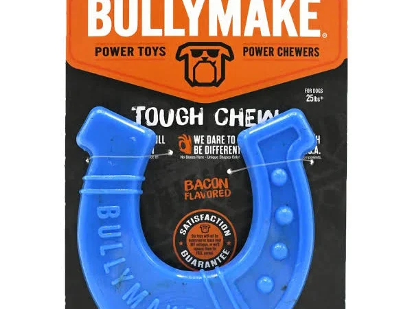 Bullymake Tough Chew Nylon Horseshoe Blue Bacon Flavour Dog Toy